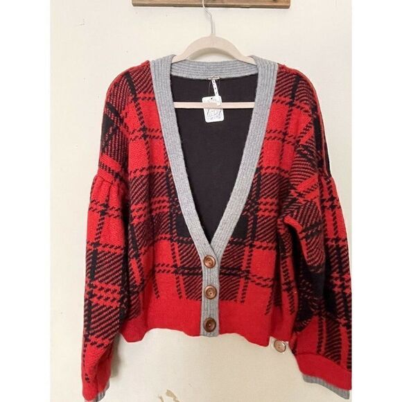 NWT FREE PEOPLE PDX PLAID CARDI CARDIGAN SWEATER - Picture 2 of 3